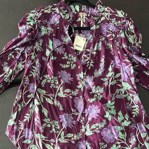 Free People Meant to Be Floral puff sleeve button-up blouse